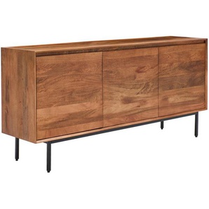Livetastic Sideboard, Natur, Kunststoff, Mangoholz, massiv, Holz, 3 Fächer, 160x76x40 cm, Holzmöbel, Kleinmöbel Holz, Holzkommoden, Sideboards Holz