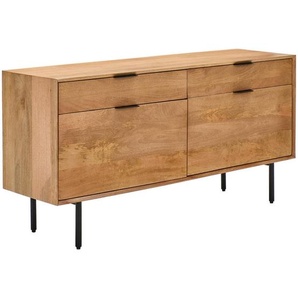 Livetastic Sideboard, Natur, Metall, Mangoholz, massiv, Holz, 2 Schubladen, 140x70x40 cm, Holzmöbel, Kleinmöbel Holz, Holzkommoden, Sideboards Holz