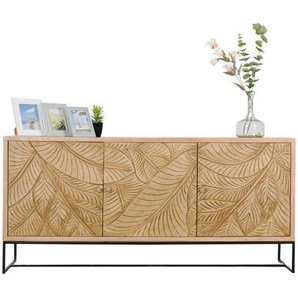 Livetastic Sideboard, Natur, Schwarz, Metall, Mangoholz, vollmassiv, Holz, 160x75x40 cm, Wohnzimmer, Kommoden & Sideboards, Sideboards