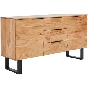 Livetastic Sideboard, Schwarz, Akazie, Metall, Akazie, Holz, 2 Fächer, 3 Schubladen, 145x76x40 cm, Schlafzimmer, Schlafzimmer Kommoden