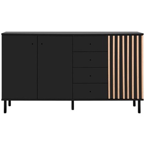 Livetastic Sideboard, Schwarz, Eiche Artisan, Metall, 2 Fächer, 4 Schubladen, 160x90x40 cm, Wohnzimmer, Kommoden & Sideboards, Sideboards