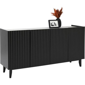 Livetastic Sideboard, Schwarz, Holzwerkstoff, Kautschukholz, furniert, massiv, Schichtholz, Sperrholz, Wellen, 2 Fächer, 157x80x45 cm, Beimöbel