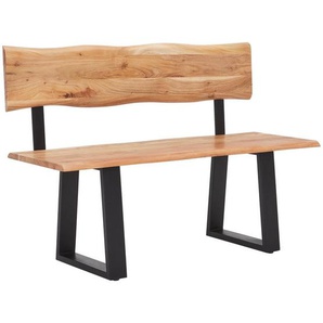 Livetastic Sitzbank, Schwarz, Akazie, Holz, Metall, Akazie, vollmassiv, Holz, 2-Sitzer, 120x85x50 cm, Esszimmer, Bänke, Sitzbänke