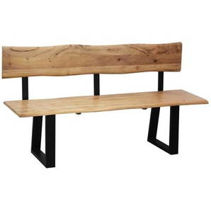 Livetastic Sitzbank, Schwarz, Akazie, Holz, Metall, Akazie, vollmassiv, Holz, 3-Sitzer, 160x85x50 cm, Esszimmer, Bänke, Sitzbänke