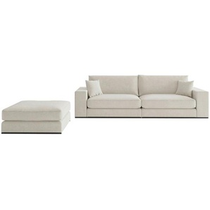 Livetastic Sitzgarnitur Albreta, Beige, Textil, Holz, 2-teilig, Eiche, massiv, Füllung: Polyester, 278x85x103 cm, Made in EU, Wohnzimmer, Sofas &