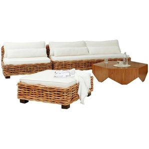 Livetastic Sitzgarnitur, Natur, Holz, 4-teilig, Teakholz,Mahagoni, Rattan, Hartholz, Füllung: Schaumstoff, Wohnzimmer, Sofas & Couches, Sitzgarnituren
