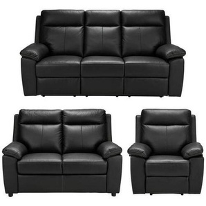 Livetastic Sitzgarnitur, Schwarz, Textil, Leder, Kombination Echtleder/Lederlook, Büffelleder, Uni, Made in Europe, Relaxfunktion, Rücken echt,