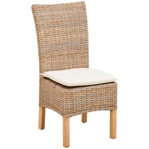 Livetastic Stuhl, Grau, Holz, Mangoholz, Rattan, vollmassiv, 50x105x63 cm, Stühle