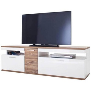 Livetastic Tv-Element, Weiß, Eiche, Holzwerkstoff, 2 Schubladen, 180x55x50 cm, Made in EU, Wohnzimmer, TV Möbel, TV-Elemente