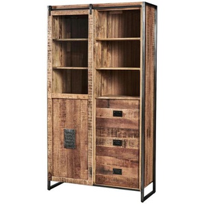 Livetastic Vitrine Rustic Getaway, Natur, Holz, Metall, Glas, Mangoholz,Mangoholz,Mangoholz, massiv, 7 Fächer, 3 Schubladen, 115x200x45 cm, stehend, Wohnzimmer, Wohnwände, Vitrinenschränke