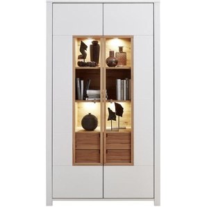 Livetastic Vitrine, Weiß, Buche, Holz, Glas, Holzwerkstoff, Buche,Buche,Buche,Buche, massiv, 10 Fächer, 2 Schubladen, 112x202x41 cm, Beimöbel erhältlich, stehend, Wohnzimmer, Wohnwände, Vitrinenschränke
