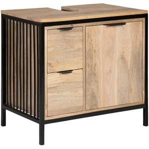 Livetastic Waschbeckenunterschrank, Natur, Metall, Mangoholz,Mangoholz,Mangoholz, 1 Fächer, 2 Schubladen, 60x63x40 cm, stehend, Badezimmer,