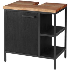 Livetastic Waschbeckenunterschrank, Schwarz, Honig, Metall, Akazie, vollmassiv, 1 Fächer, einzeln stellbar, 62x65x40 cm, stehend, Badezimmer,