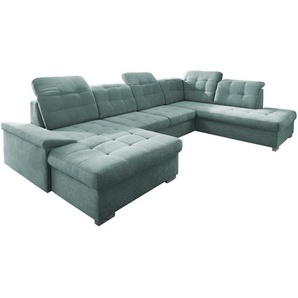 Livetastic Wohnlandschaft, Mintgrün, Textil, Uni, 6-Sitzer, Ottomane rechts, U-Form, 330x212 cm, Made in EU, Liegefunktion, seitenverkehrt erhältlich,