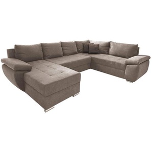 Livetastic Wohnlandschaft, Taupe, Textil, Uni, 5-Sitzer, Füllung: Schaumstoff, U-Form, 305x219 cm, Made in EU, Liegefunktion, Wohnzimmer, Sofas &
