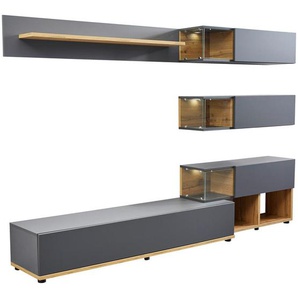Livetastic Wohnwand , Anthrazit, Eiche , Glas , 1,1,11 Fächer , 240x150x40 cm , stehend, hängend , Wohnzimmer, Wohnwände, Anbauwände