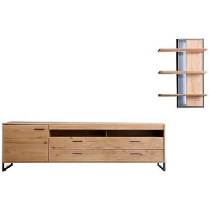 Livetastic Wohnwand, Eiche, Metall, Asteiche, furniert, massiv, 1 Fächer, 2 Schubladen, 265x183x50 cm, Beimöbel erhältlich, Wohnzimmer, Wohnwände, Anbauwände