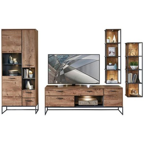 Livetastic Wohnwand, Graphit, Eiche, Metall, 10 Fächer, 4 Schubladen, 320x196x48 cm, Made in EU, erweiterbar, Typenauswahl, Beimöbel erhältlich,