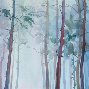 living walls Fototapete Aquarellwald Vlies, glatt, (1 St), Fototapete Wald Aquarell Bunt 3,50 m x 2,55 m Tapete