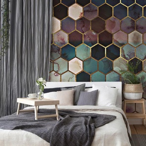 LIVING WALLS Fototapete ARTist Rugged Marble Tapeten Vlies, Wand, Schräge Gr. B/L: 4 m x 2,7 m, bunt (beige, creme, gold) Fototapeten Kunst
