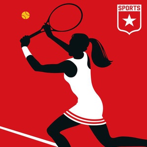 LIVING WALLS Fototapete ARTist Tennisplayer Tapeten Vlies, Wand, Schräge Gr. B/L: 2 m x 2,7 m, rot (rot, schwarz, weiß) Fototapeten Kunst Tapeten