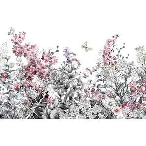 LIVING WALLS Fototapete Designwalls Flower Painting Tapeten Vlies, Wand, Schräge, Decke Gr. B/L: 3,5 m x 2,55 m, rosa (rosa, grau, weiß) Fototapeten Blumen Tapeten