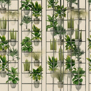 LIVING WALLS Fototapete Walls by Patel Plant Shop Tapeten Vlies, Wand Gr. B/L: 4,00 m x 2,7 m, grün (grün, beige) Fototapeten