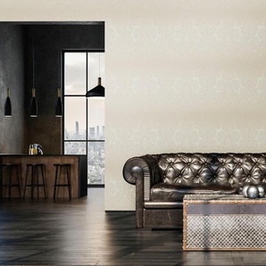 LIVING WALLS Vliestapete My Home My Spa Tapeten Barock Tapete Ornament Muster glitzernd, Hintergrund matt glatt Vlies Gr. B/L: 0,53 m x 10 m, Rollen: 1 St., weiß (weiß, silber) Barock-Tapeten