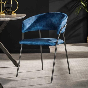 Loft Stuhl Set in Blau und Schwarz Samt und Metall (4er Set)