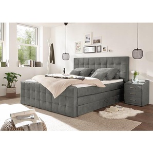 loftscape Boxspringbett Bellwood 160x200 cm Microvelour Anthrazit mit Bettkästen/Matratze/Kaltschaumtopper