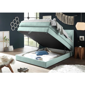 loftscape Boxspringbett Griggs 120x200 cm Webstoff Mint mit Bettkasten/Matratze/Topper Modern