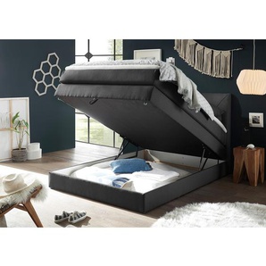 loftscape Boxspringbett Griggs 140x200 cm Webstoff Schwarz mit Bettkasten/Matratze/Topper Modern