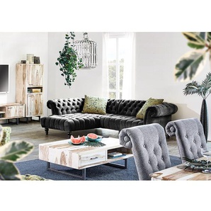 Ecksofa Fireside II Schwarz/Schwarz Microfaser 266 x 80 x 192cm Ottomane davorstehend links Modern