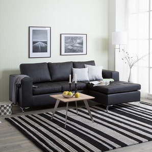 loftscape Ecksofa Giulia 2-Sitzer Schwarz Echtleder 221x85x150 cm (BxHxT) Modern