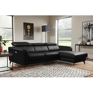 Ecksofa Leary Schwarz/Schwarz Bezug: Echtleder Füße: Metall lackiert 262 x 72 x 181cm Longchair davorstehend rechts Relaxfunktion Modern