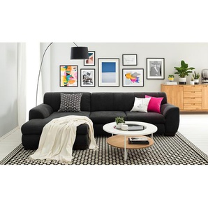 Ecksofa Lefroy mit Longchair Schwarz/Schwarz Microfaser Meli 277 x 78 x 156cm Longchair davorstehend links mit Schlaffunktion Modern