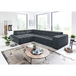 Ecksofa Masaya Blau/Grau/Blaugrau Microfaser Enza 307 x 73 x 201cm Ottomane davorstehend links mit Schlaffunktion Modern
