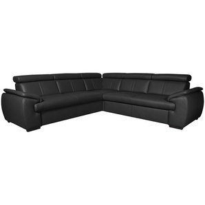 Ecksofa mit Schlaffunktion Typ B Schwarz/Schwarz Echtleder Mabel 265 x 82 x 265cm Schlaffunktion davorstehend links mit Schlaffunktion Modern
