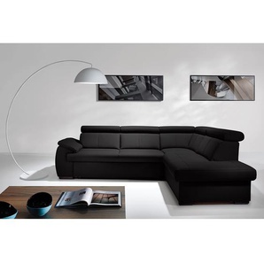 loftscape Ecksofa Olival IV 2-Sitzer Schwarz Echtleder 265x82x210 cm mit Schlaffunktion und Bettkasten