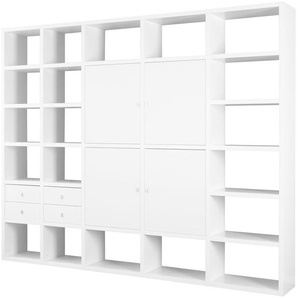 Regalwand III Wabenplatte, lackiert Weiß 272 x 222 x 34cm