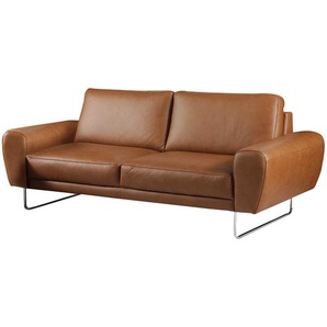 Sofa Kerman 2-Sitzer Braun/Cognac Bezug: Echtleder Füße: Metall verchromt 177 x 83 x 95cm Modern