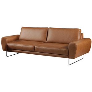 3-Sitzer Sofa KERMAN Braun Echtleder Nadra 207 x 83 x 95cm Chrom glänzend Kufen Modern