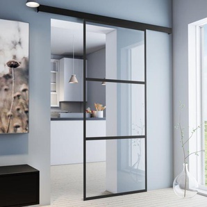 Loftschiebetür gerahmt Glasschiebetür schwarz klarglas - 755 x 2035 mm