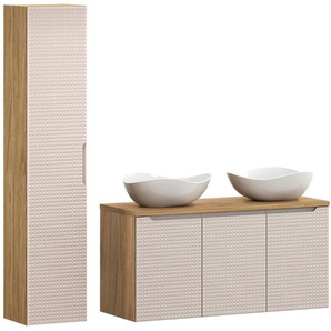 Lomadox - Badmöbel Set 2-teilig mit 120 cm Waschtisch, LONDON-56-BEIGE, in Eiche mit beige