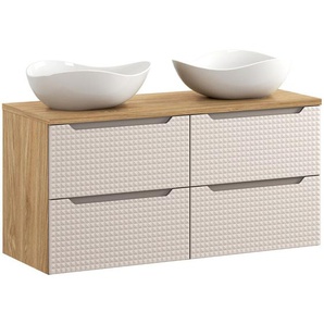 Lomadox - Doppelwaschtisch 120 cm breit in Eiche mit beige, LONDON-56-BEIGE, mit Waschbecken