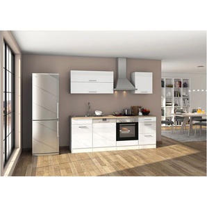 Lomadox - Küchenzeile 220 MARANELLO-03 Weiß Hochglanz Breite 220 cm ohne E-Geräte b x h x t ca. 220 x 200 x 60cm