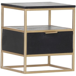 Lomoco Beistelltisch, Schwarz, Gold, Metall, Akazie, massiv, 1 Schubladen, quadratisch, eckig, 40x46x35 cm, Wohnzimmer, Wohnzimmertische, Beistelltische, Beistelltische Metall