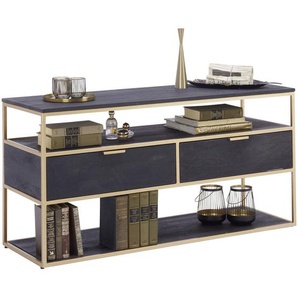 Lomoco Lowboard , Schwarz, Gold , Metall , Akazie , massiv , 2 Schubladen , 120x60x40 cm , Wohnzimmer, Wohnwände, Lowboards