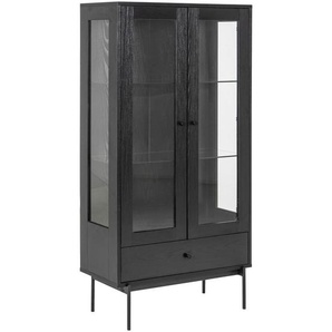 Lomoco Vitrine , Schwarz , Metall, Glas , 2 Fächer , 1 Schubladen , 75x152x37.5 cm , Reach , Wohnzimmer, Wohnwände, Vitrinenschränke