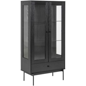 Lomoco Vitrine, Schwarz, Metall, Glas, Holzwerkstoff, 2 Fächer, 1 Schubladen, 75x152x37.5 cm, Reach, Wohnzimmer, Wohnwände, Vitrinenschränke